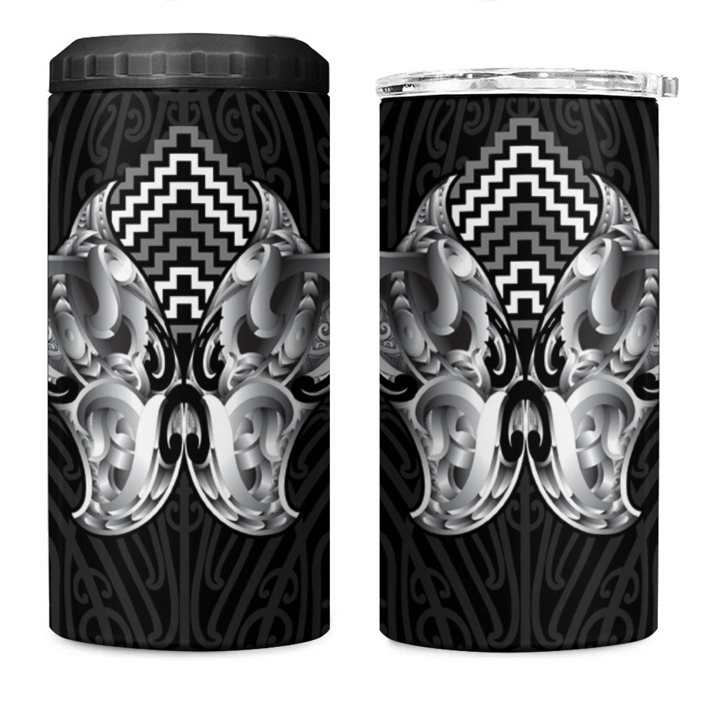 Aotearoa Kowhaiwhai Poutama Black Motif 4 in 1 Can Cooler Tumbler LT9 One Size: 16 oz Black - Polynesian Pride