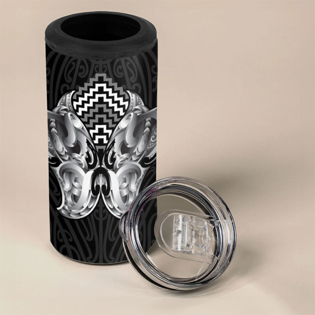 Aotearoa Kowhaiwhai Poutama Black Motif 4 in 1 Can Cooler Tumbler LT9 - Polynesian Pride