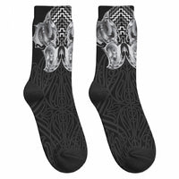 Aotearoa Kowhaiwhai Poutama Black Motif Crew Socks LT9 - Polynesian Pride