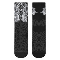 Aotearoa Kowhaiwhai Poutama Black Motif Crew Socks LT9 - Polynesian Pride