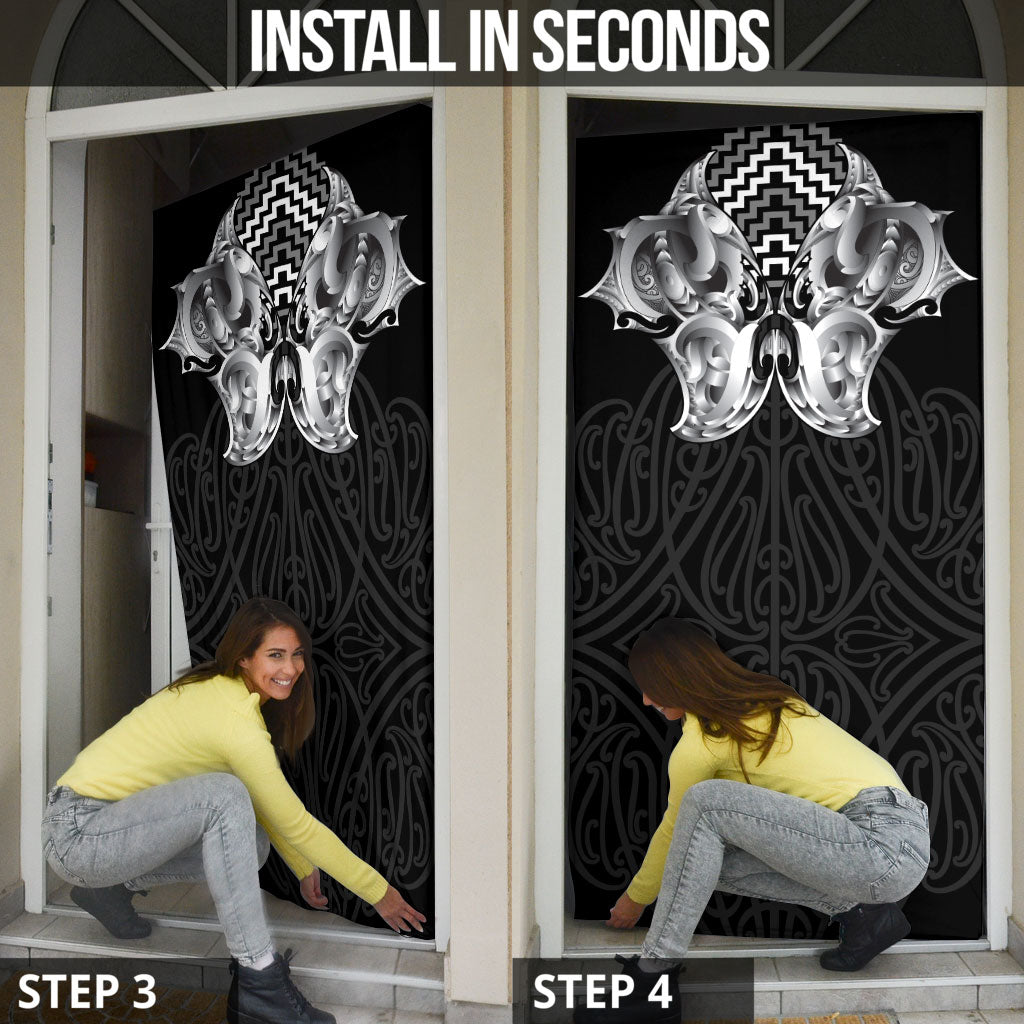 Aotearoa Kowhaiwhai Poutama Black Motif Door Cover LT9 - Polynesian Pride