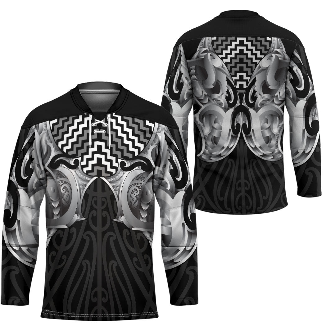Aotearoa Kowhaiwhai Poutama Black Motif Hockey Jersey LT9 - Polynesian Pride