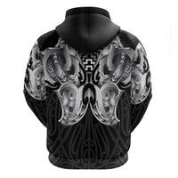 Aotearoa Kowhaiwhai Poutama Black Motif Hoodie LT9 - Polynesian Pride