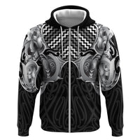 Aotearoa Kowhaiwhai Poutama Black Motif Hoodie LT9 Zip Hoodie Black - Polynesian Pride