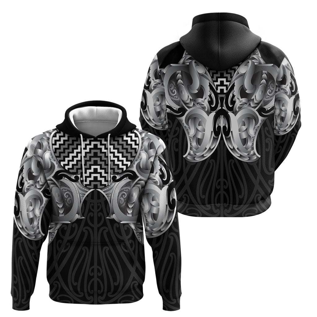 Aotearoa Kowhaiwhai Poutama Black Motif Hoodie LT9 - Polynesian Pride