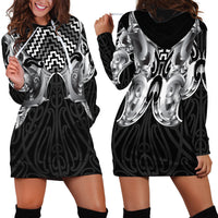 Aotearoa Kowhaiwhai Poutama Black Motif Hoodie Dress LT9 - Polynesian Pride