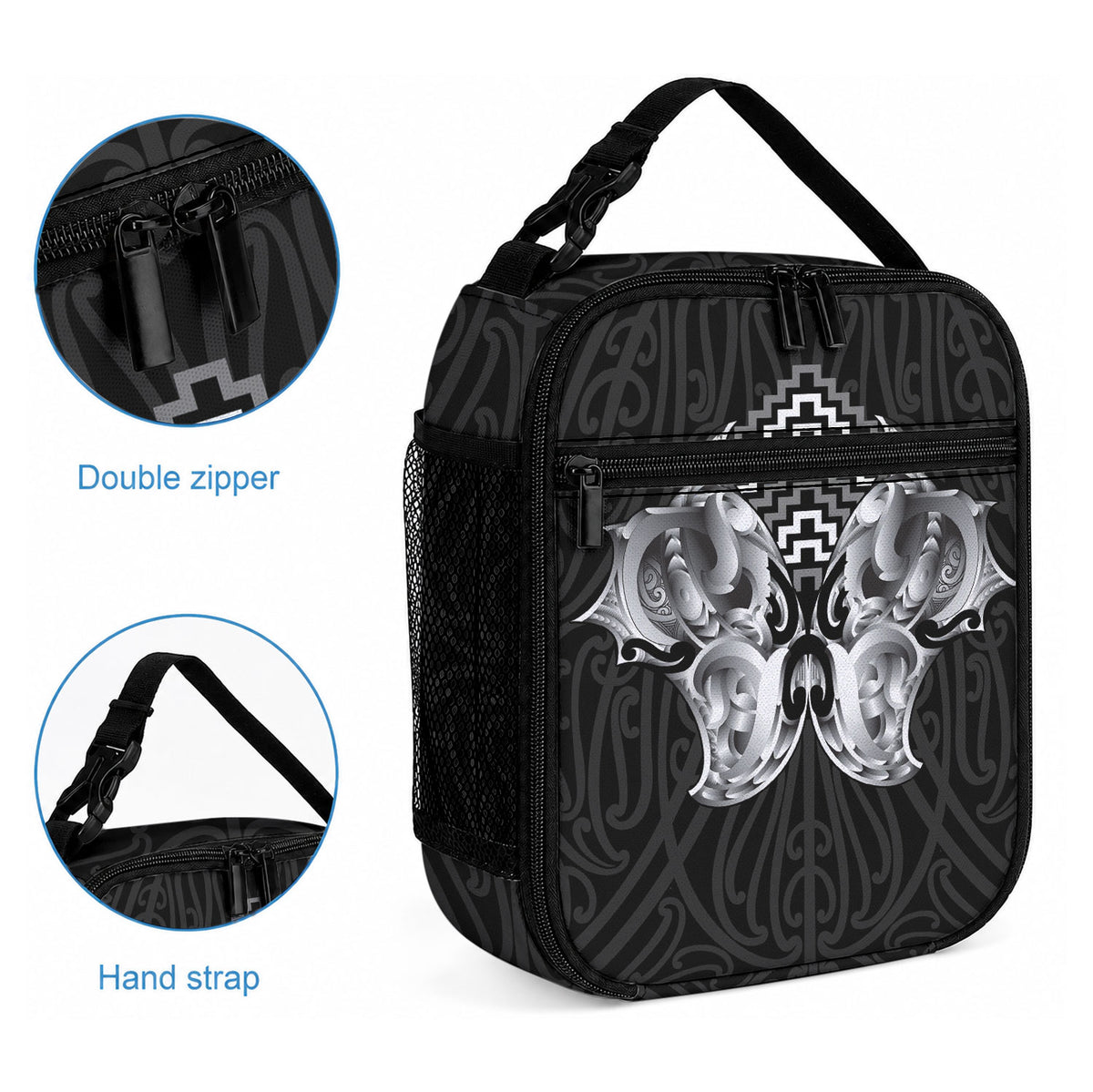 Aotearoa Kowhaiwhai Poutama Black Motif Lunch Bag LT9 - Polynesian Pride