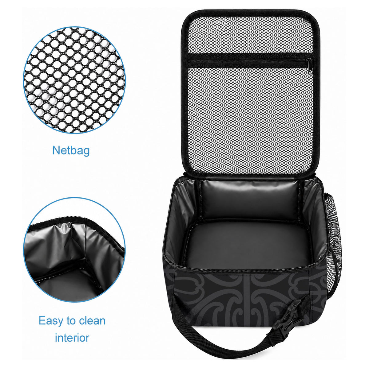 Aotearoa Kowhaiwhai Poutama Black Motif Lunch Bag LT9 - Polynesian Pride
