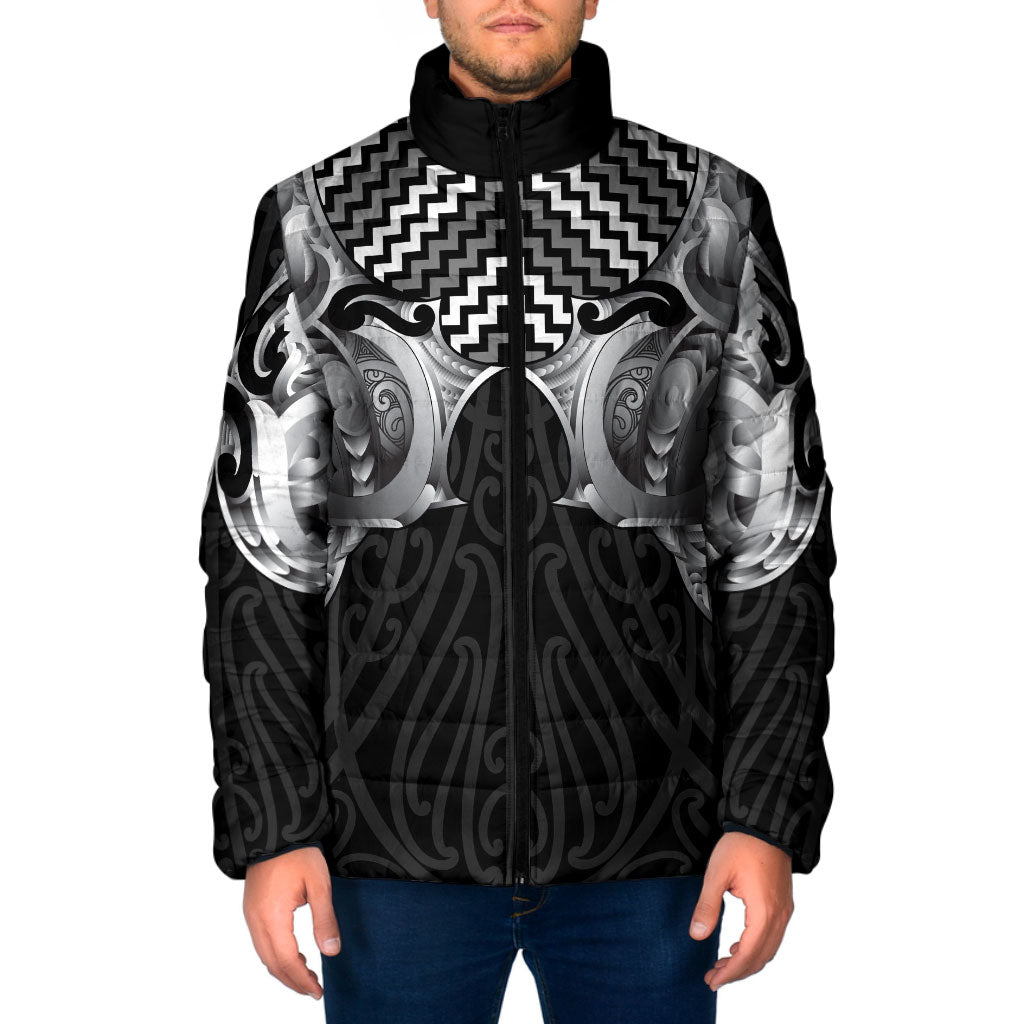 Aotearoa Kowhaiwhai Poutama Black Motif Padded Jacket