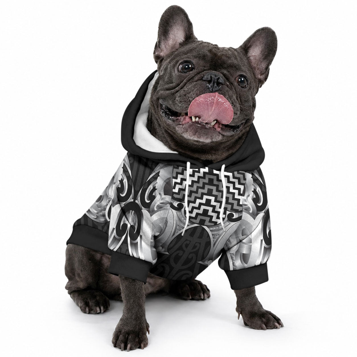 Aotearoa Kowhaiwhai Poutama Black Motif Pet Hoodie LT9 - Polynesian Pride