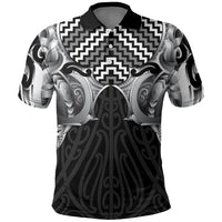 Aotearoa Kowhaiwhai Poutama Black Motif Polo Shirt LT9 Black - Polynesian Pride