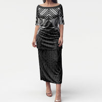 Aotearoa Kowhaiwhai Poutama Black Motif Puletasi LT9 Long Dress Black - Polynesian Pride