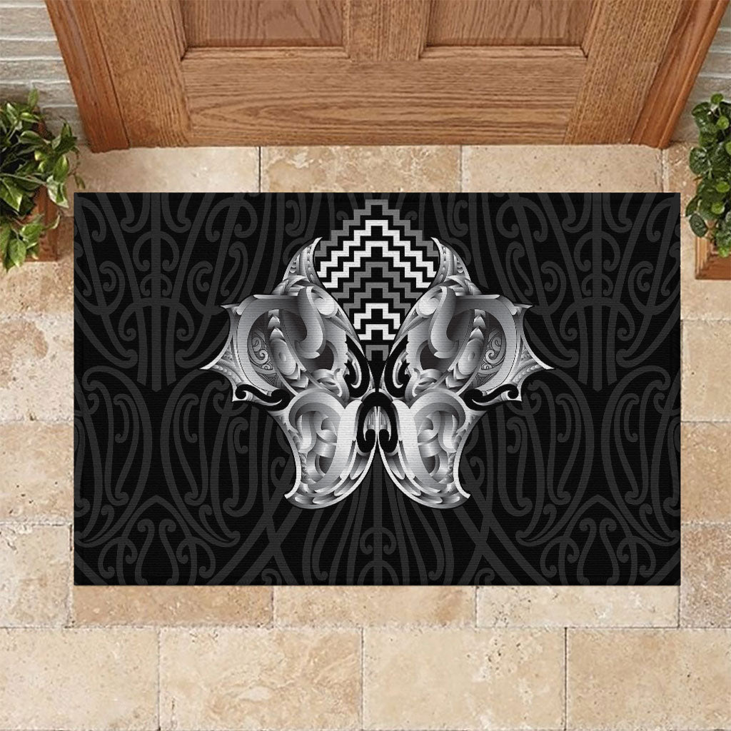Aotearoa Kowhaiwhai Poutama Black Motif Rubber Doormat LT9 Black - Polynesian Pride