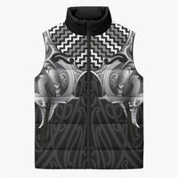 Aotearoa Kowhaiwhai Poutama Black Motif Sleeveless Puffer Jacket LT9 Unisex Black - Polynesian Pride