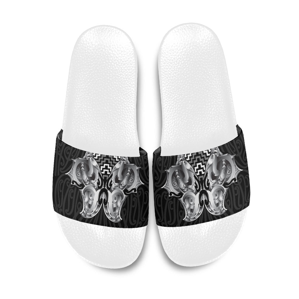 Aotearoa Kowhaiwhai Poutama Black Motif Slide Sandals LT9 Black - Polynesian Pride