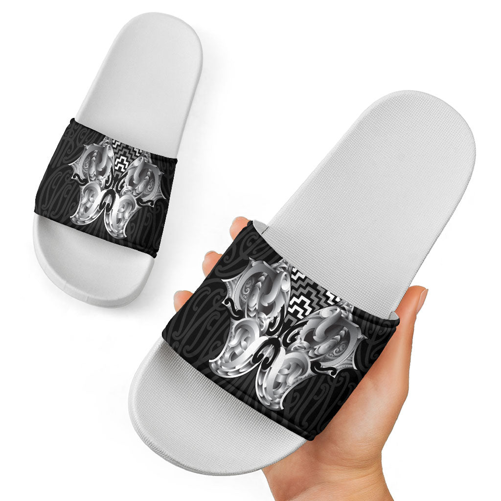 Aotearoa Kowhaiwhai Poutama Black Motif Slide Sandals LT9 - Polynesian Pride