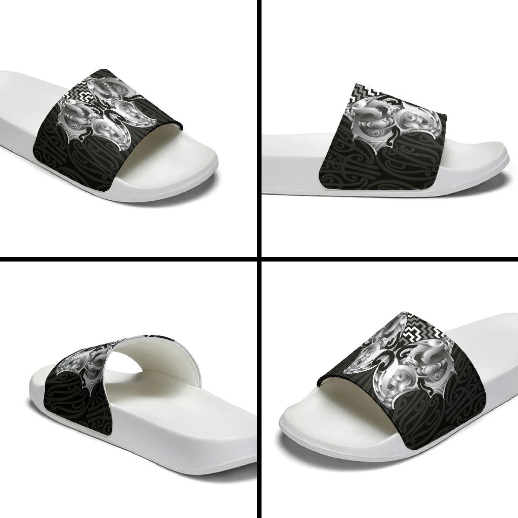 Aotearoa Kowhaiwhai Poutama Black Motif Slide Sandals LT9 - Polynesian Pride