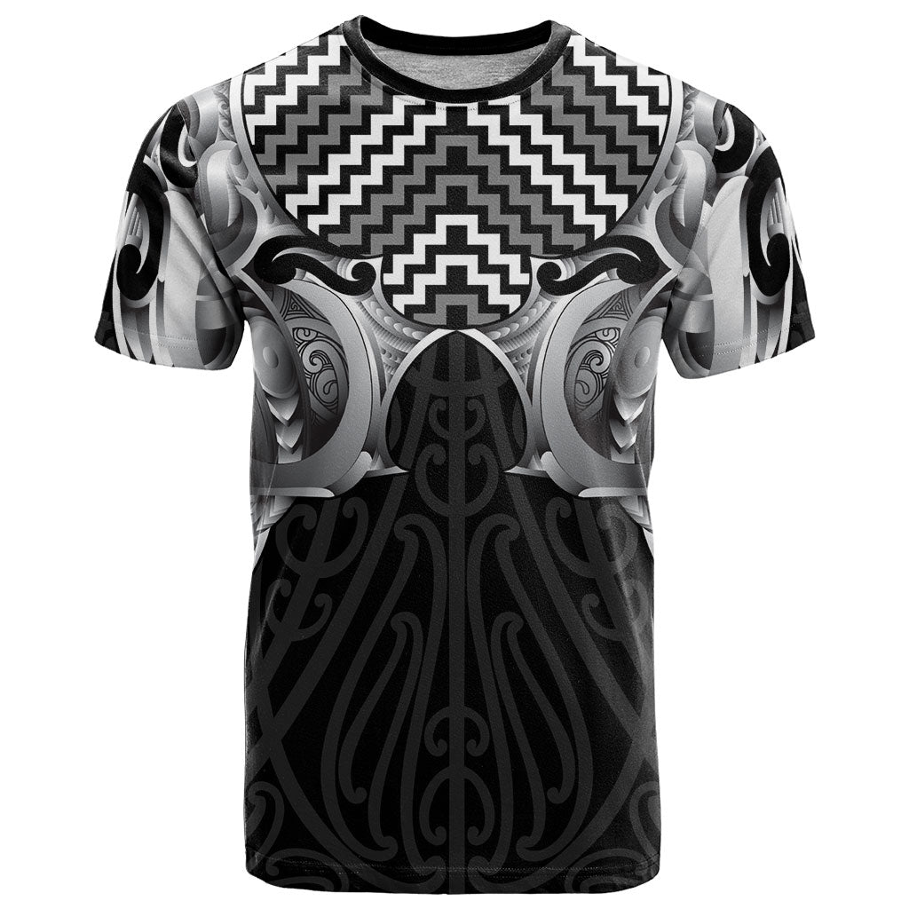Aotearoa Kowhaiwhai Poutama Black Motif T Shirt LT9 Black - Polynesian Pride