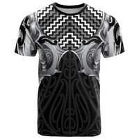 Aotearoa Kowhaiwhai Poutama Black Motif T Shirt LT9 Black - Polynesian Pride