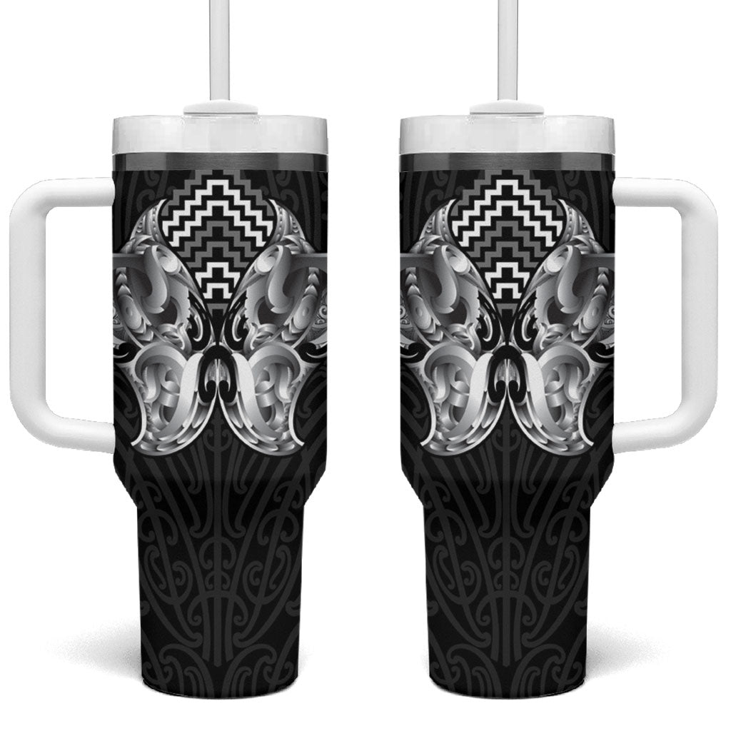 Aotearoa Kowhaiwhai Poutama Black Motif Tumbler With Handle LT9 One Size: 40 oz Black - Polynesian Pride