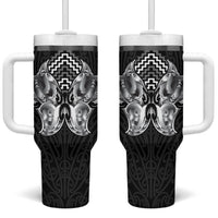 Aotearoa Kowhaiwhai Poutama Black Motif Tumbler With Handle LT9 One Size: 40 oz Black - Polynesian Pride