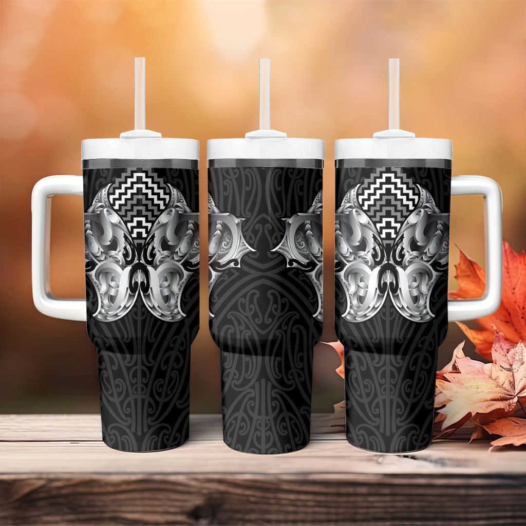 Aotearoa Kowhaiwhai Poutama Black Motif Tumbler With Handle LT9 - Polynesian Pride