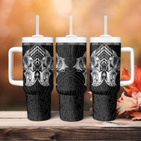 Aotearoa Kowhaiwhai Poutama Black Motif Tumbler With Handle LT9 - Polynesian Pride