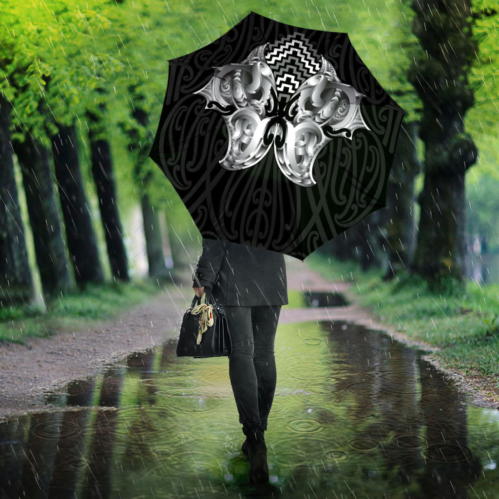 Aotearoa Kowhaiwhai Poutama Black Motif Umbrella LT9 - Polynesian Pride