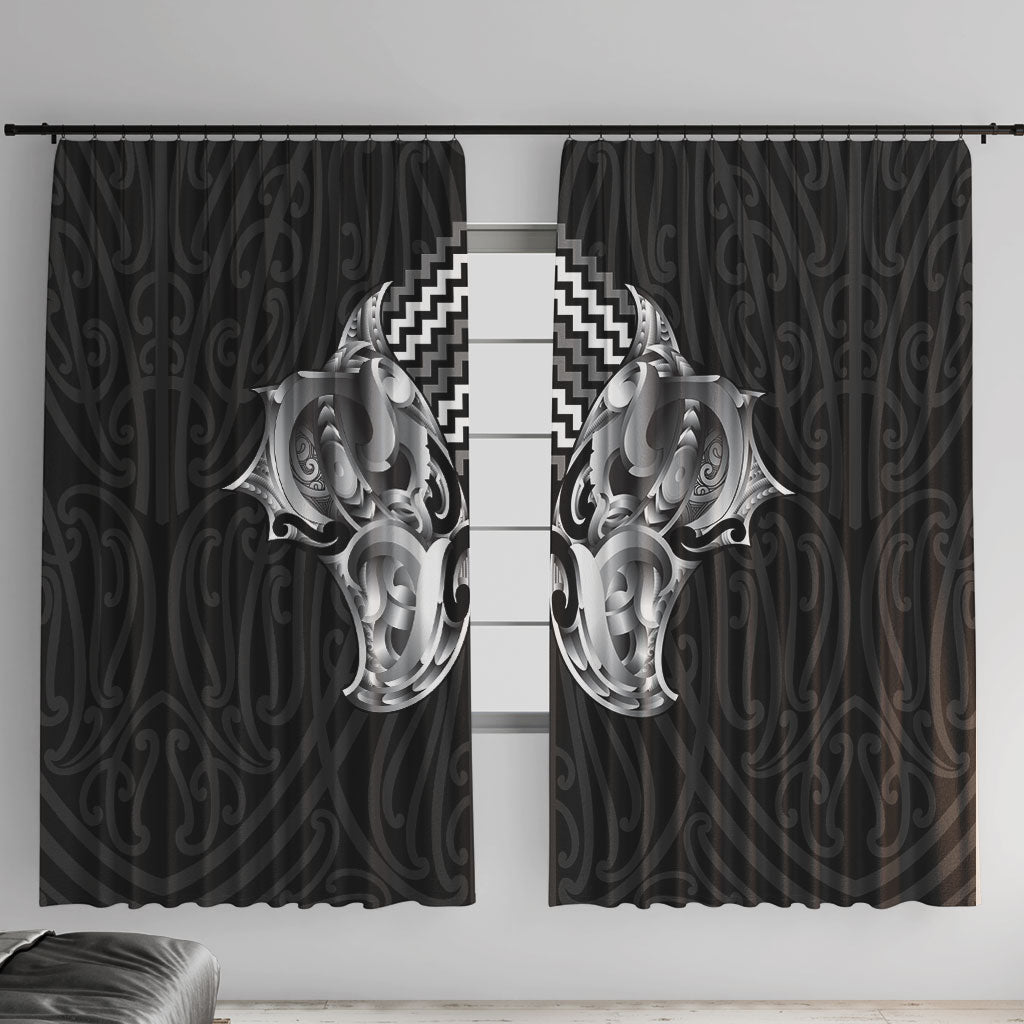 Aotearoa Kowhaiwhai Poutama Black Motif Window Curtain