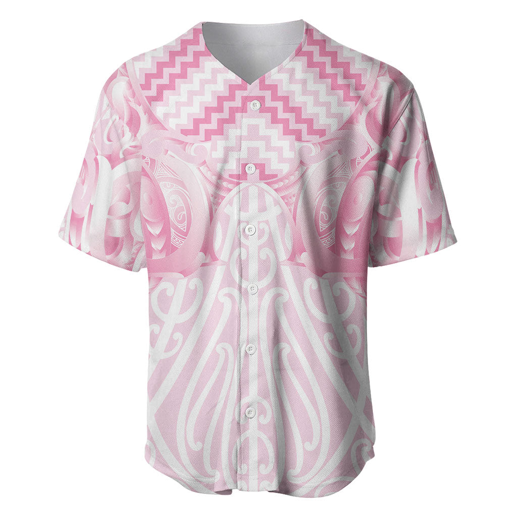 Aotearoa Kowhaiwhai Poutama Pink Motif Baseball Jersey LT9 Pink - Polynesian Pride