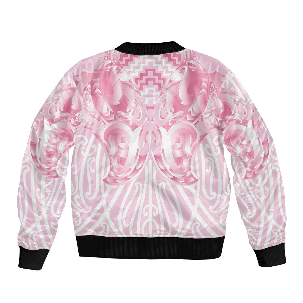Aotearoa Kowhaiwhai Poutama Pink Motif Bomber Jacket
