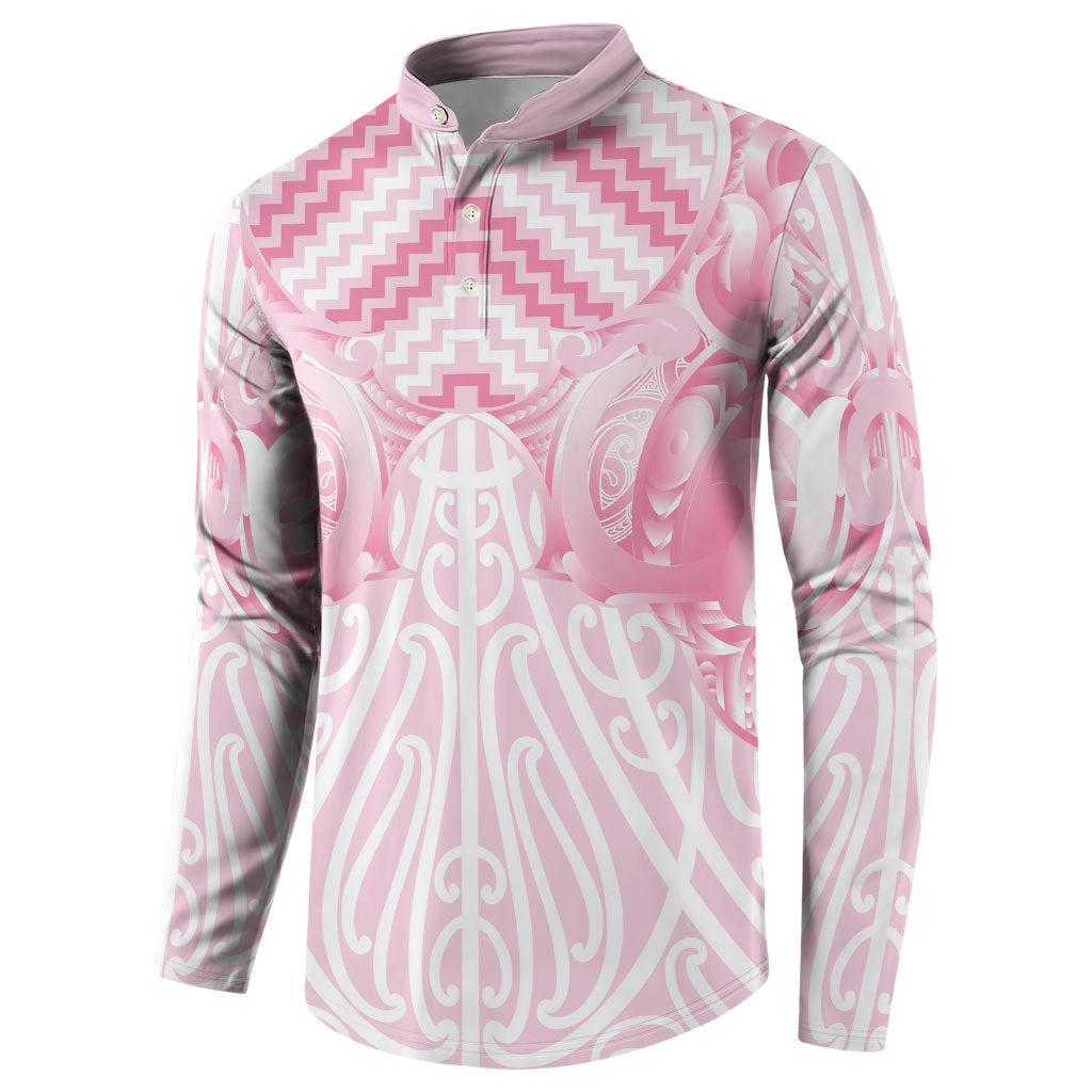 Aotearoa Kowhaiwhai Poutama Pink Motif Button Sweatshirt