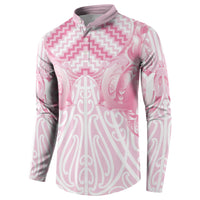 Aotearoa Kowhaiwhai Poutama Pink Motif Button Sweatshirt