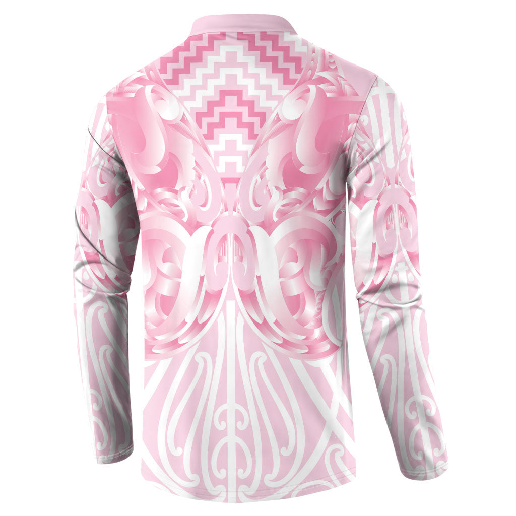 Aotearoa Kowhaiwhai Poutama Pink Motif Button Sweatshirt