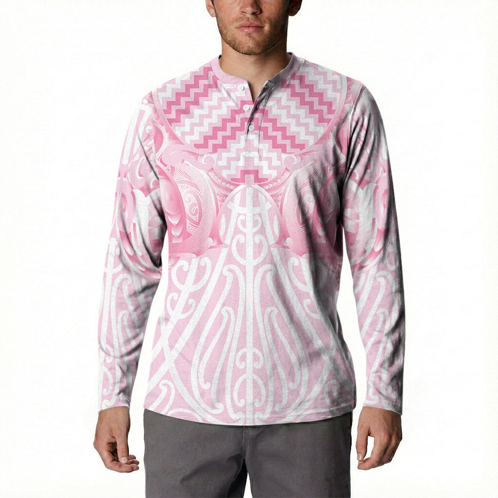 Aotearoa Kowhaiwhai Poutama Pink Motif Button Sweatshirt