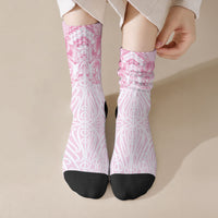 Aotearoa Kowhaiwhai Poutama Pink Motif Crew Socks LT9 Crew Socks Pink - Polynesian Pride