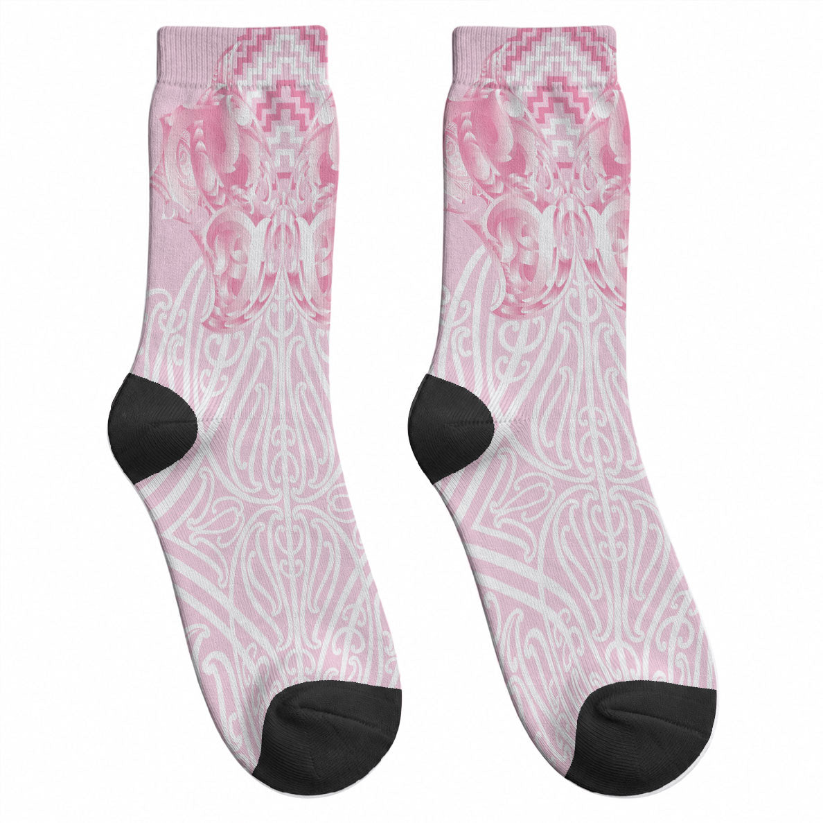 Aotearoa Kowhaiwhai Poutama Pink Motif Crew Socks LT9 - Polynesian Pride