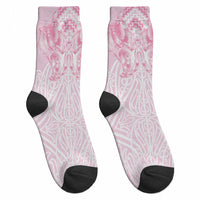 Aotearoa Kowhaiwhai Poutama Pink Motif Crew Socks LT9 - Polynesian Pride