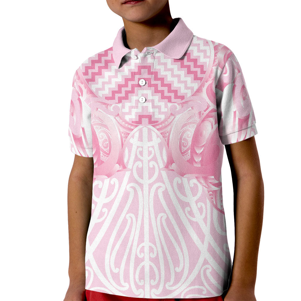 Aotearoa Kowhaiwhai Poutama Pink Motif Kid Polo Shirt