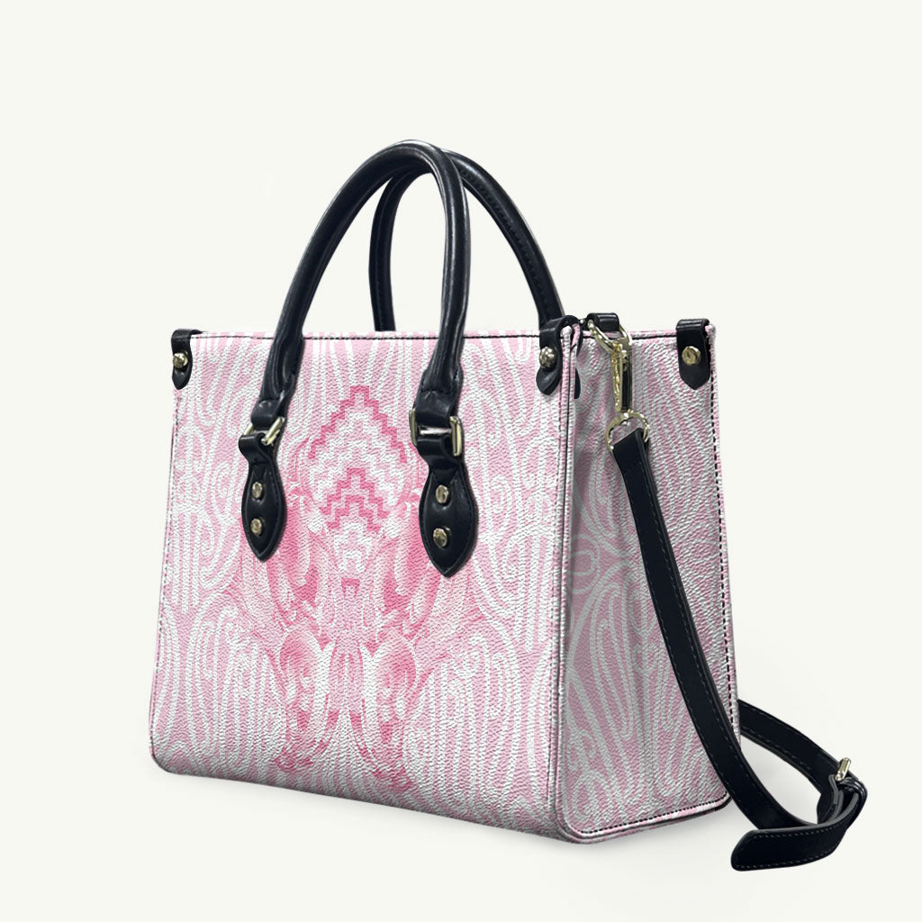 Aotearoa Kowhaiwhai Poutama Pink Motif Leather Bag LT9 Pink - Polynesian Pride