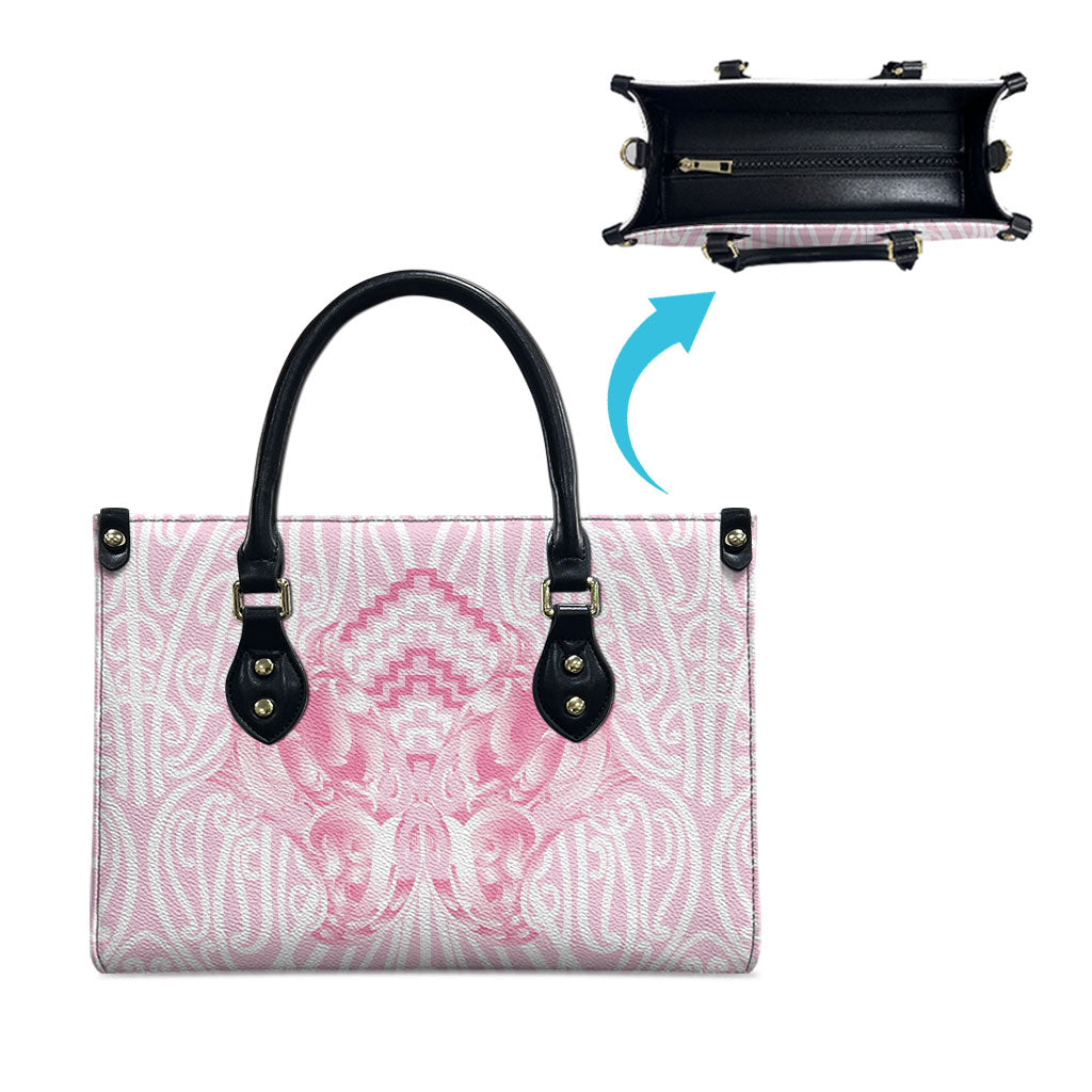 Aotearoa Kowhaiwhai Poutama Pink Motif Leather Bag LT9 - Polynesian Pride
