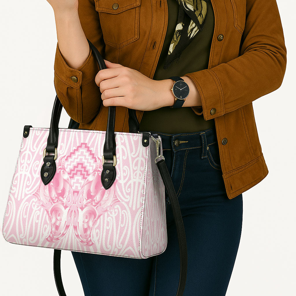 Aotearoa Kowhaiwhai Poutama Pink Motif Leather Bag LT9 - Polynesian Pride