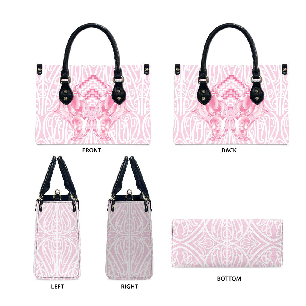Aotearoa Kowhaiwhai Poutama Pink Motif Leather Bag LT9 - Polynesian Pride