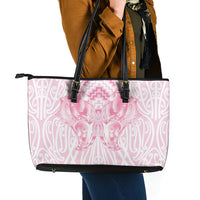 Aotearoa Kowhaiwhai Poutama Pink Motif Leather Tote Bag LT9 - Polynesian Pride
