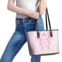 Aotearoa Kowhaiwhai Poutama Pink Motif Leather Tote Bag LT9 - Polynesian Pride