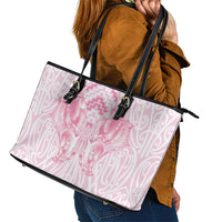 Aotearoa Kowhaiwhai Poutama Pink Motif Leather Tote Bag LT9 - Polynesian Pride