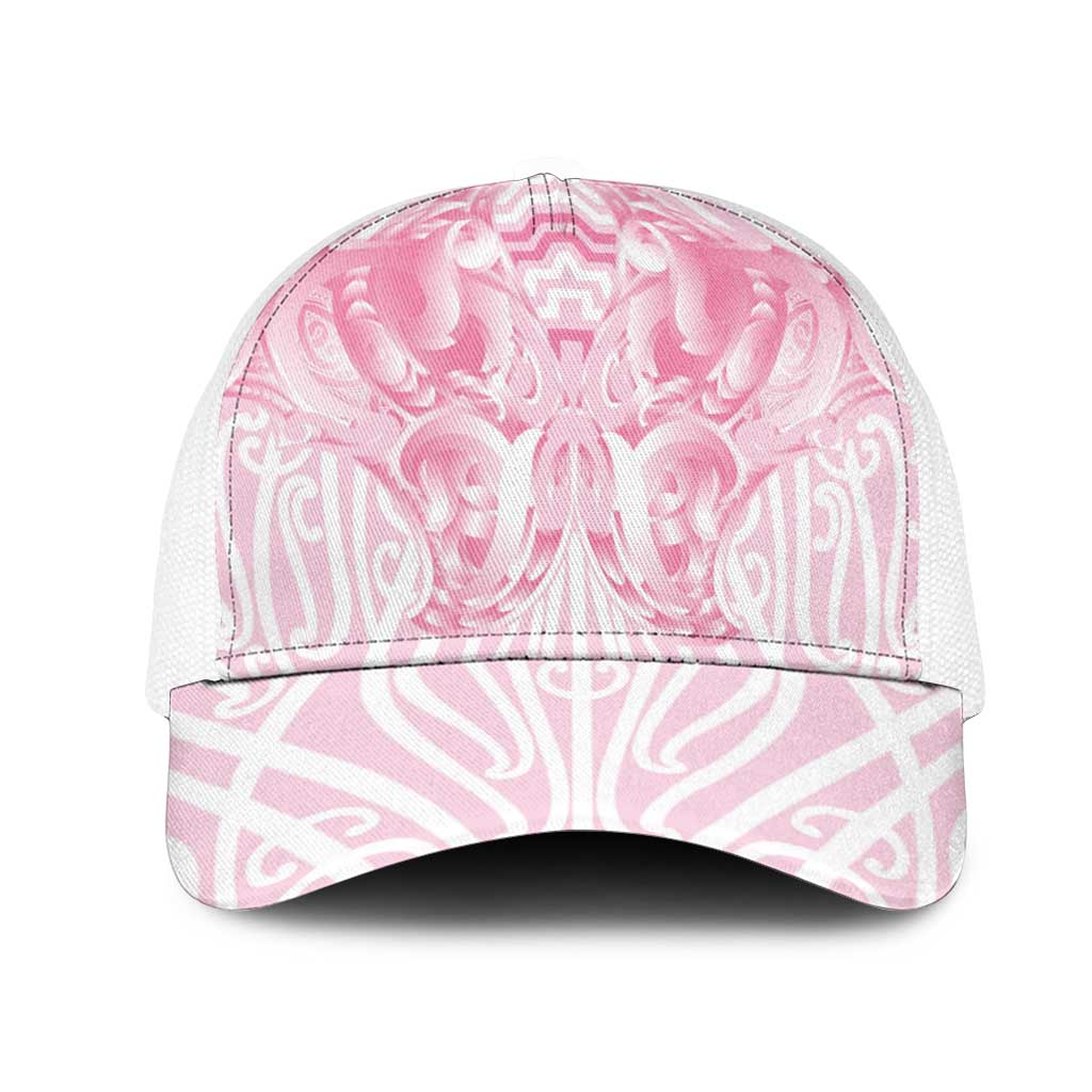 Aotearoa Kowhaiwhai Poutama Pink Motif Mesh Trucker Cap LT9 One Size White Pink - Polynesian Pride