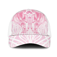 Aotearoa Kowhaiwhai Poutama Pink Motif Mesh Trucker Cap LT9 One Size White Pink - Polynesian Pride
