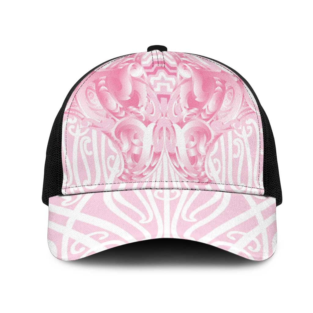 Aotearoa Kowhaiwhai Poutama Pink Motif Mesh Trucker Cap LT9 One Size Black Pink - Polynesian Pride