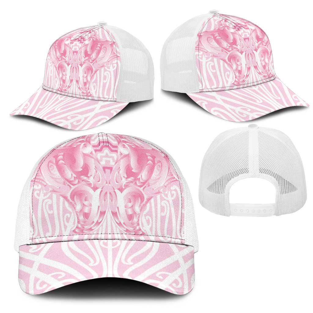 Aotearoa Kowhaiwhai Poutama Pink Motif Mesh Trucker Cap LT9 - Polynesian Pride